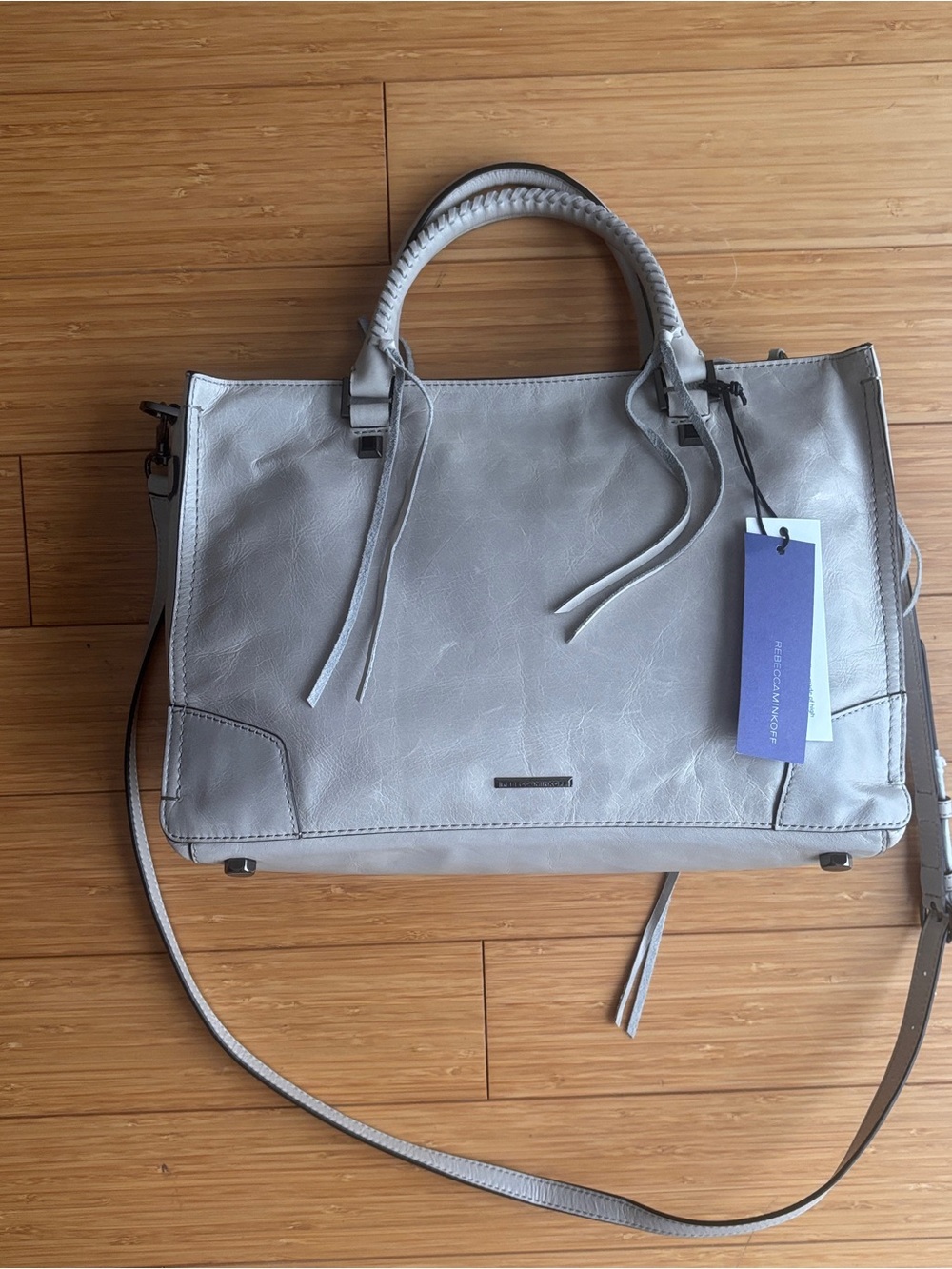 Rebecca Minkoff regan putty gray leather satchel purse new